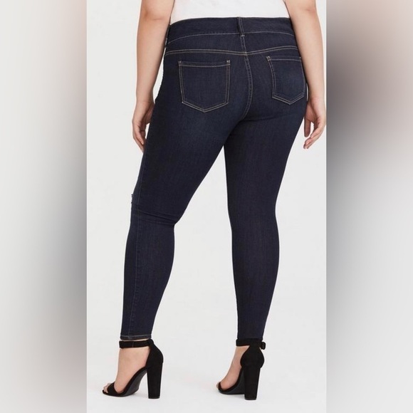 TORRID Distressed Jegging - Premium Stretch Dark Wash jeans - Picture 3 of 13
